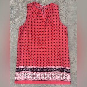 Coral & Navy Print Sleeveless Shift Women’s Dress, Adult Size L, EUC